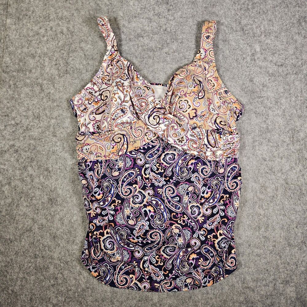 Lands End Womens Pink Purple Paisley Flare Babydoll Tankini Swim Beach Size 18W